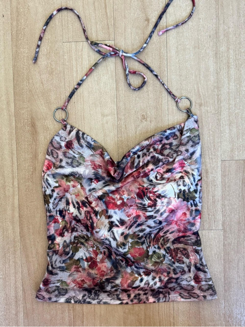 UO Isabel O-Ring Plunging Cowl Halter Top